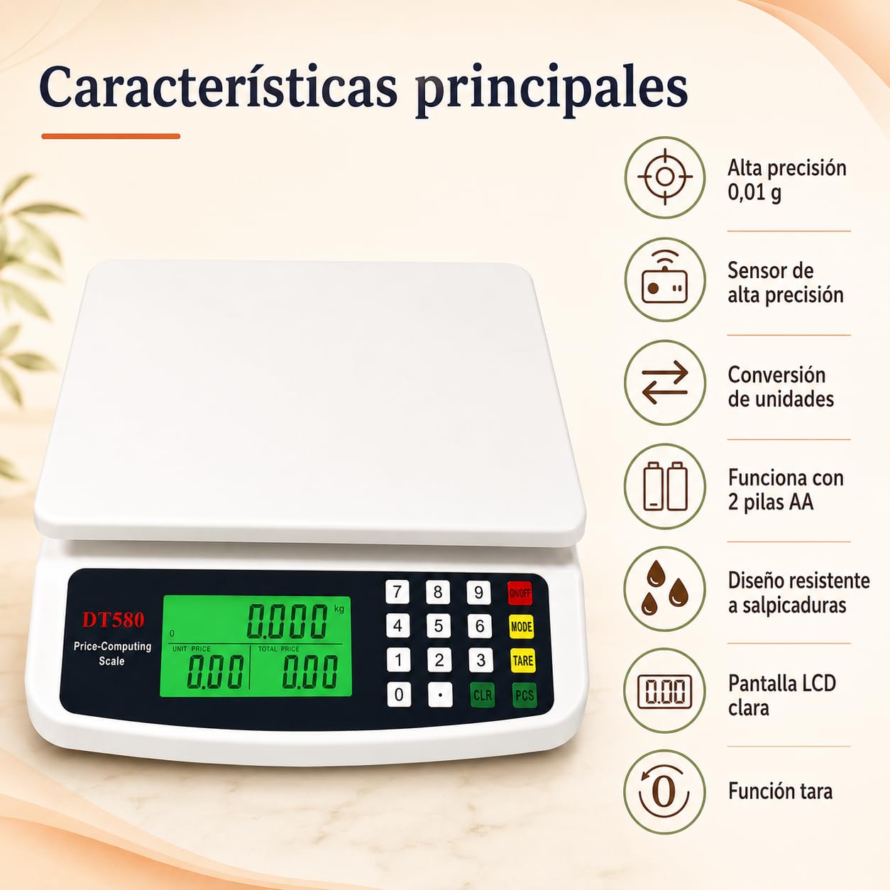 Balanza Digital Cocina 30kg Precisión 1g Acero Inoxidable con Tara | Báscula de acero inox 30kg/1g con pantalla digital, función tara y conversión kg/lb/oz. Ideal para cocina y repostería.