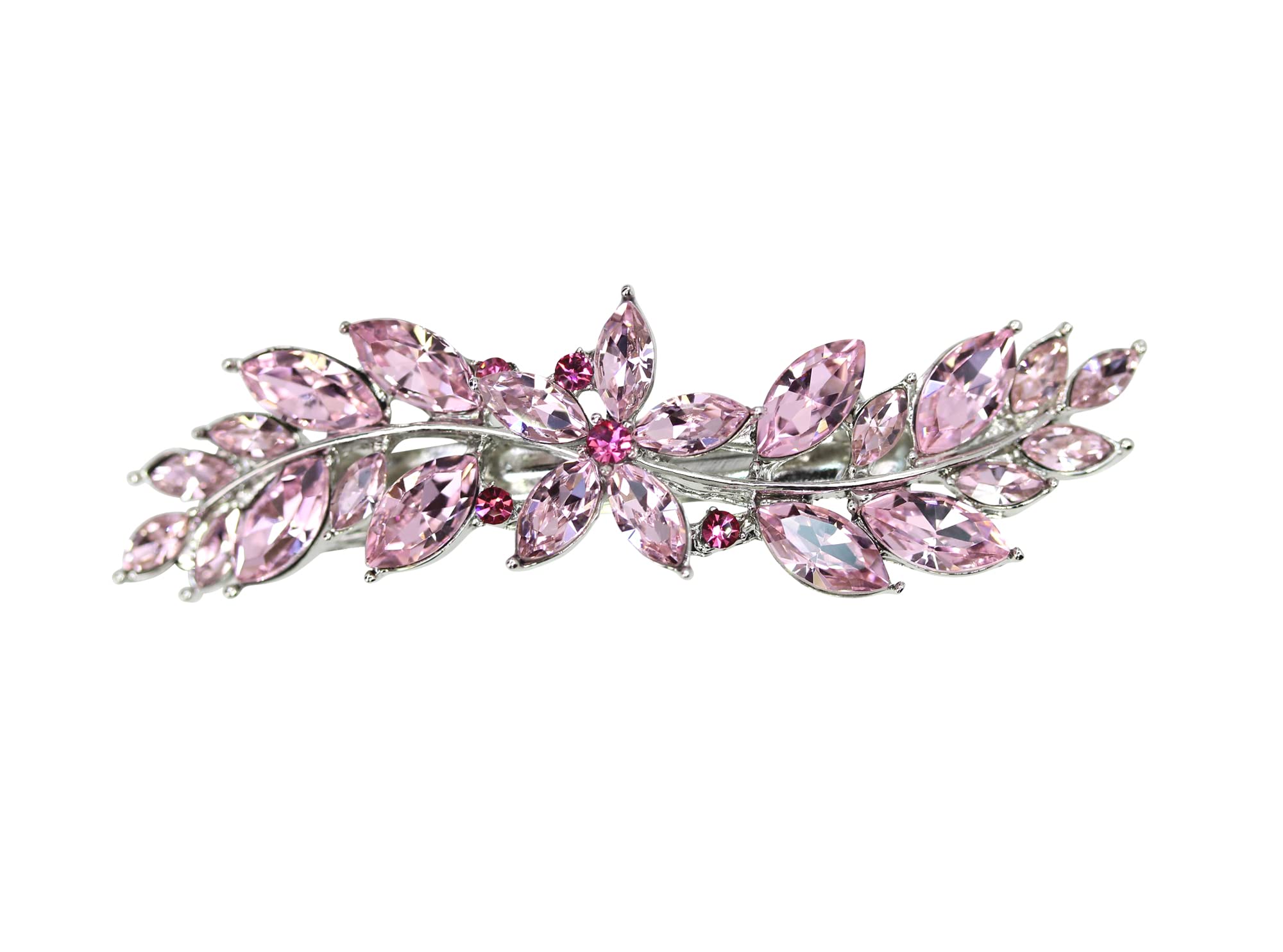 Faship Gorgeous Pink Rhinestone Crystal Small Flower Barrette Clip