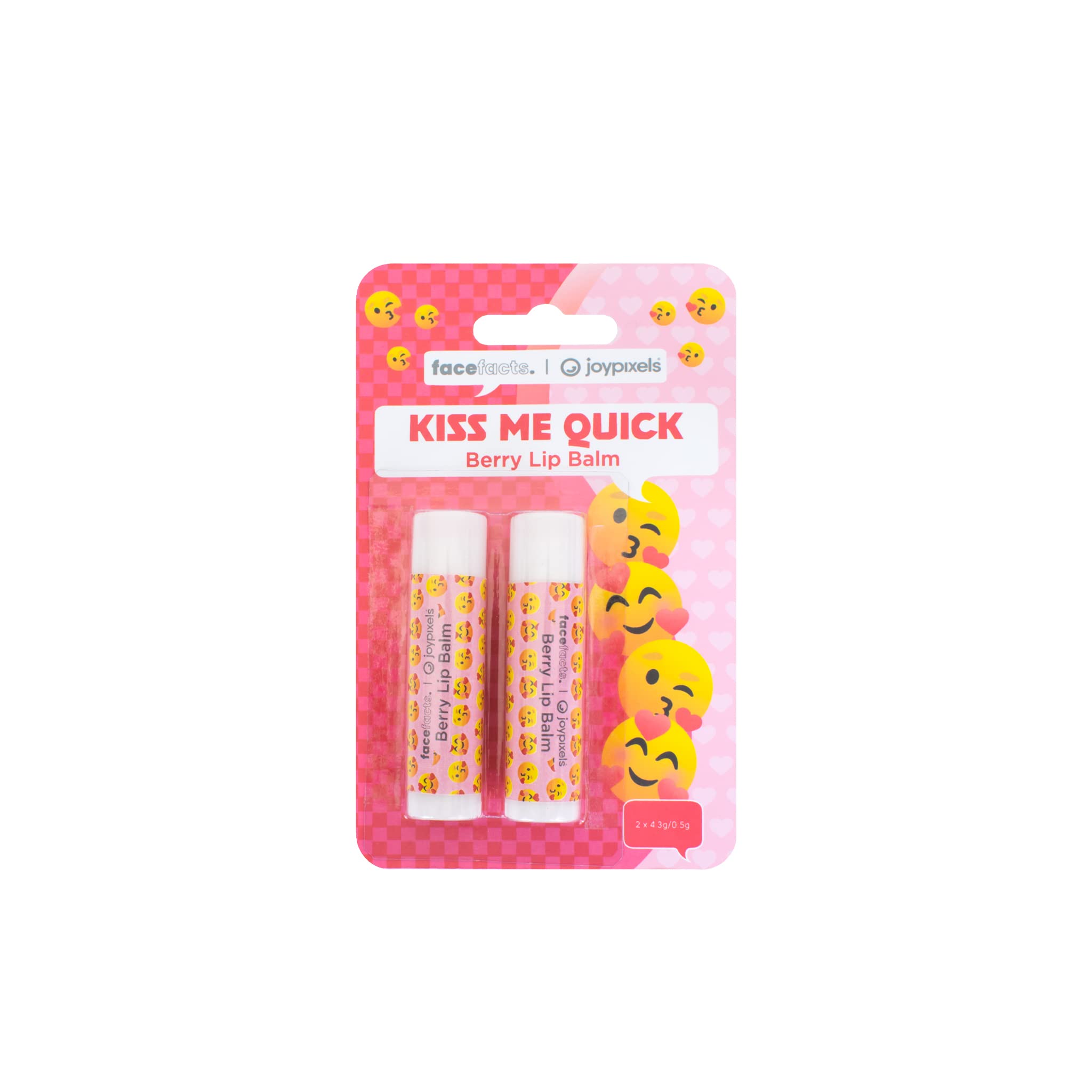 Face Facts Joy Pixels Strawberry Scented Lip Balms | Kiss Me Quick | 2 x 4.25g Lip Balms | Vegan