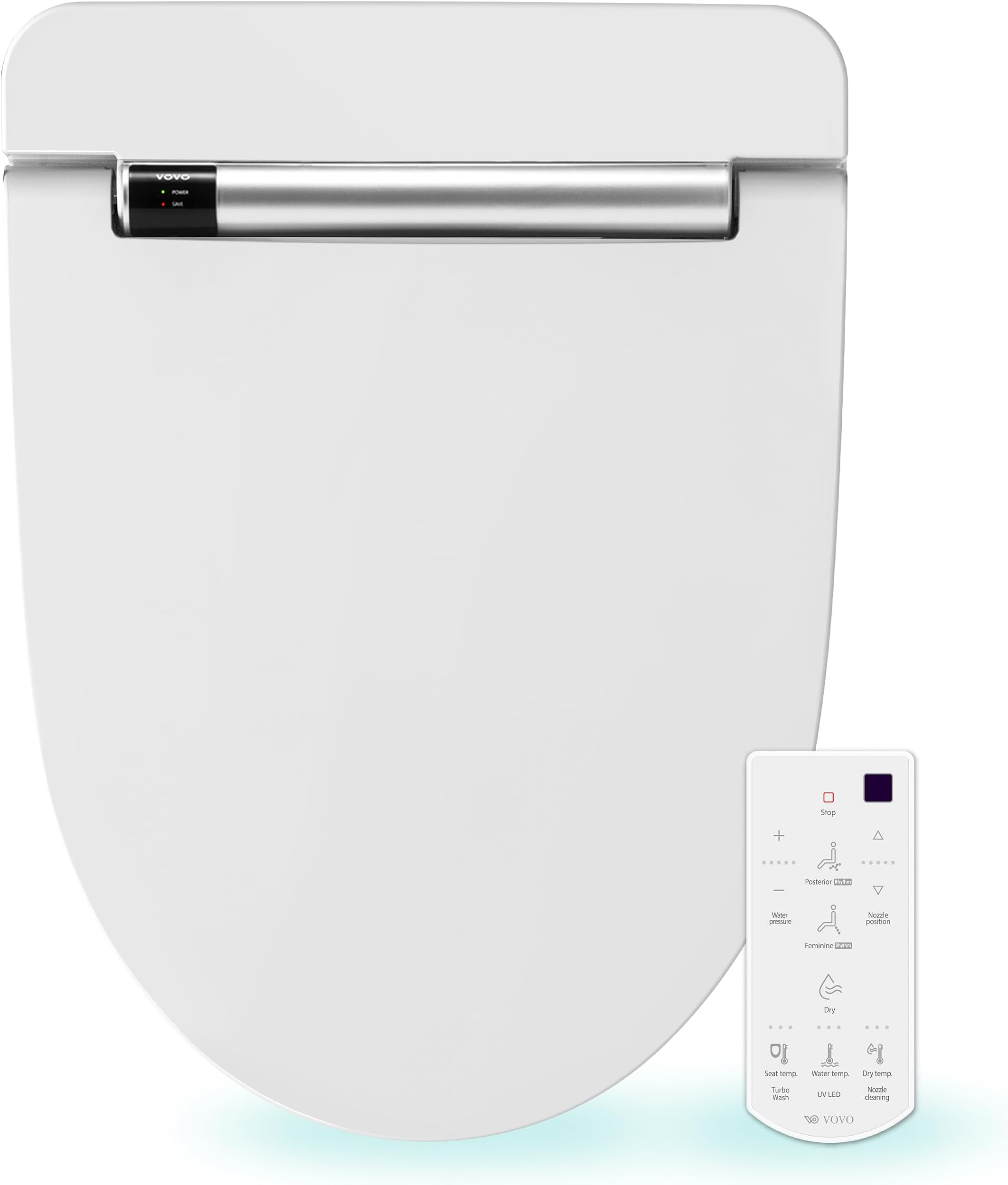 VOVOVB-4000SE Electric Smart Bidet Toilet Seat with Dryer, Heated Toilet Seat, Warm Water, Deodorization, LED, Full Stainless-Steel Nozzle - White, Elongated