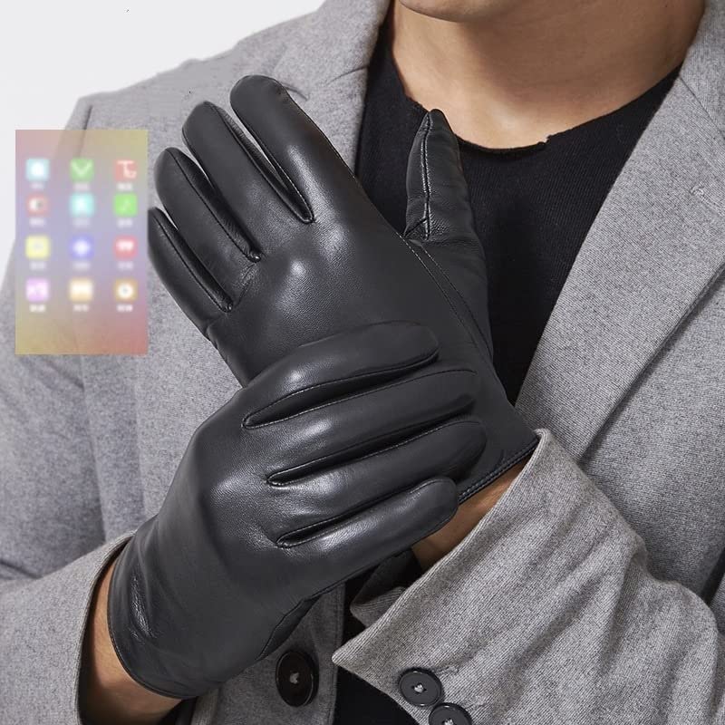 Full Palm Touch Screen męskie krótkie skórzane rękawiczki zimowe polarowe ciepłe rękawice motocyklowe