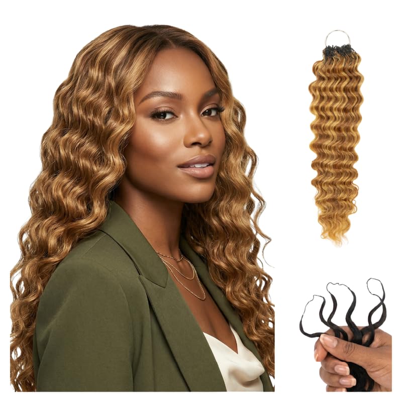 100% Unprocessed Remy Human Hair Feather Crochet Extensions for Women – Reusable, Invisible Knotless Feather Hair - Deep Wave - Honey Blonde