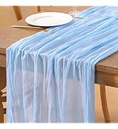 Loopiske Sky Blue Cheesecloth Table Runner 10FT Boho Rustic Gauze Cheese Cloth Table Runner 35x12...