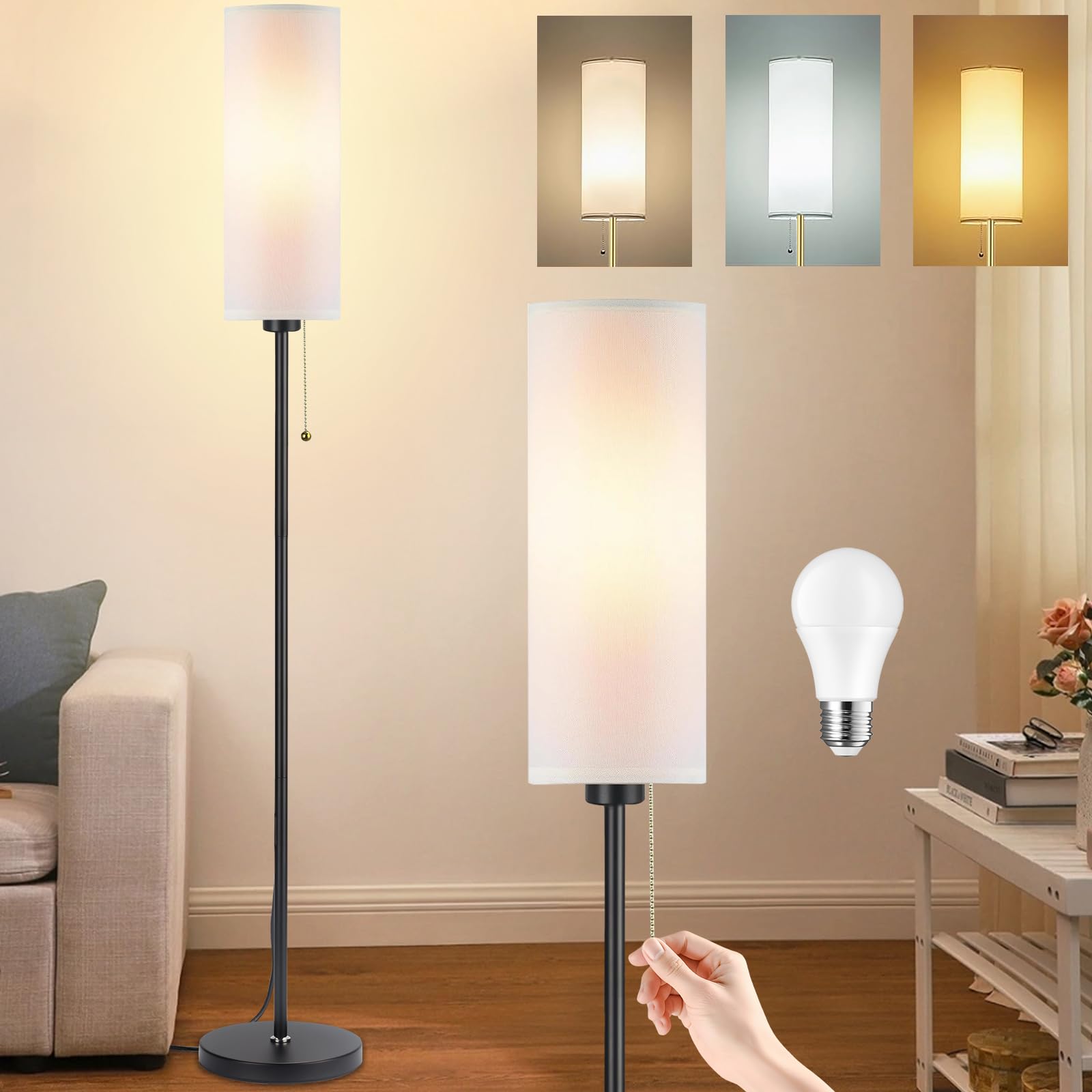 Seruno X Lampade da Terra per Soggiorno, Dimmerabile Moderna da Tavolo a LED, 3 Temperature di Colore, Lampada da Terra Bianco da 135 cm, Incluso LED Lampadina 9W regolabili per Camera da Letto