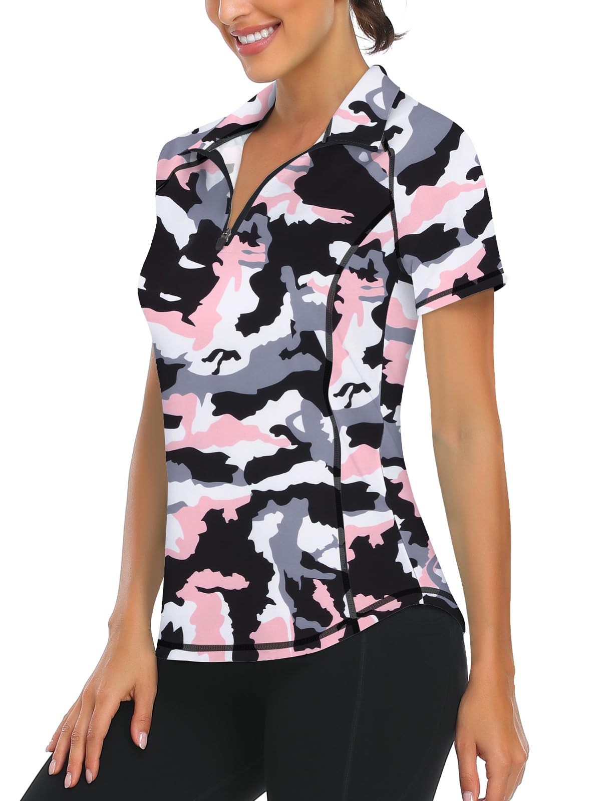 LURANEE Women's Short Sleeve Moisture Wicking Athletic Shirts Quarter Zip Pullover