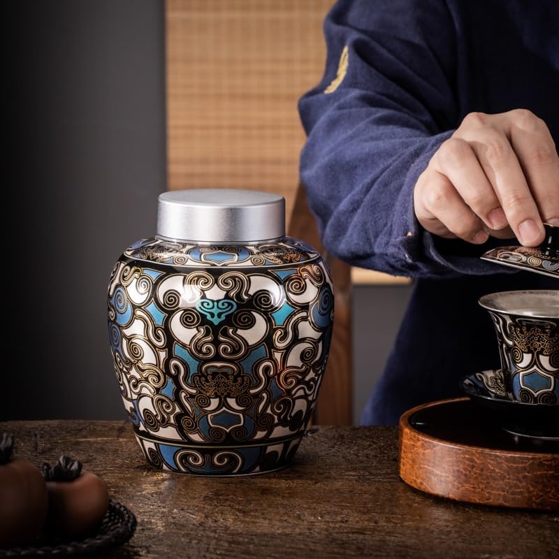 Juego De Té Lata de té de cerámica china, tarro de almacenamiento retro sellado for el hogar, tarro de almacenamiento de alimentos de cerámica, organización de alimentos Tarro Para Guardar Té(A)