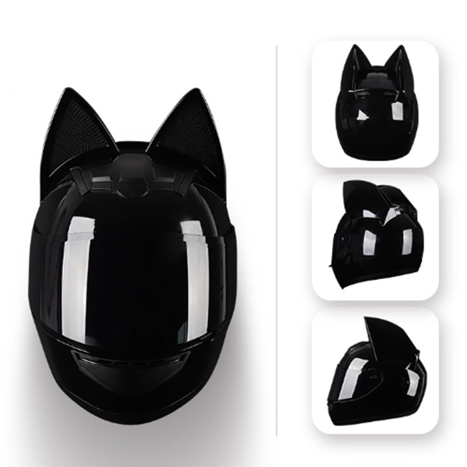 Casco da moto con orecchie di gatto, caschi integrali con visiera, caschi da motocross, omologati per uomini e donne adulti, quattro stagioni