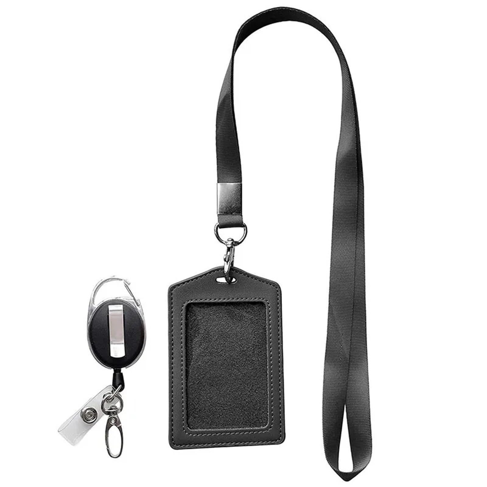Lot de 10 porte-badges rétractables en cuir avec cordon tour de cou et clip pour carte d'identité, carte d'identité, porte-nom pour étudiants, cartes bancaires