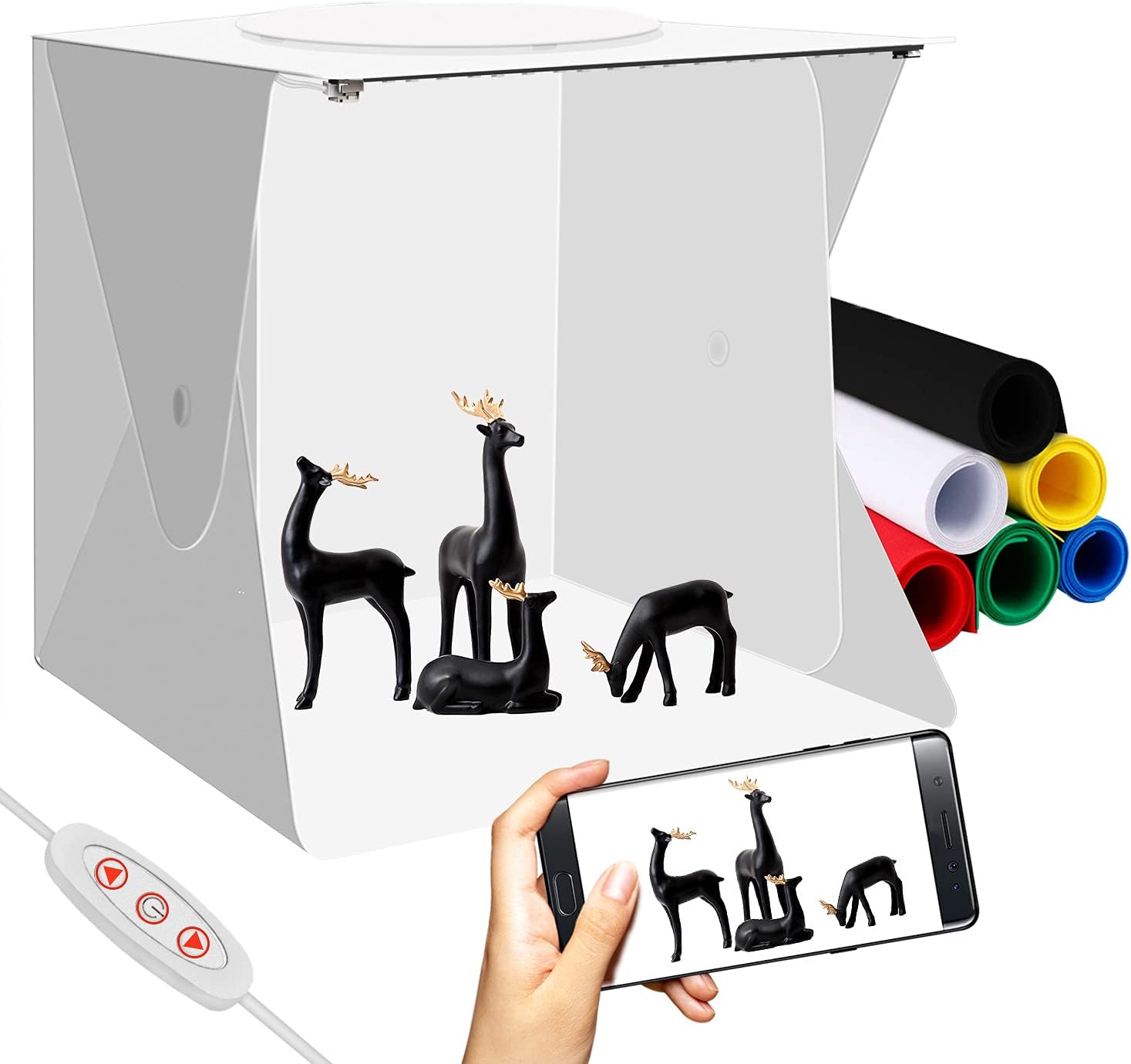 Portable Photo Studio Mini Foldable Shooting Tent Photography Light box Kit with Top Hole, Adjustable Brightness 2 LED Lights and 6pcs Color Background (Small - 9.8 x 8.9'')