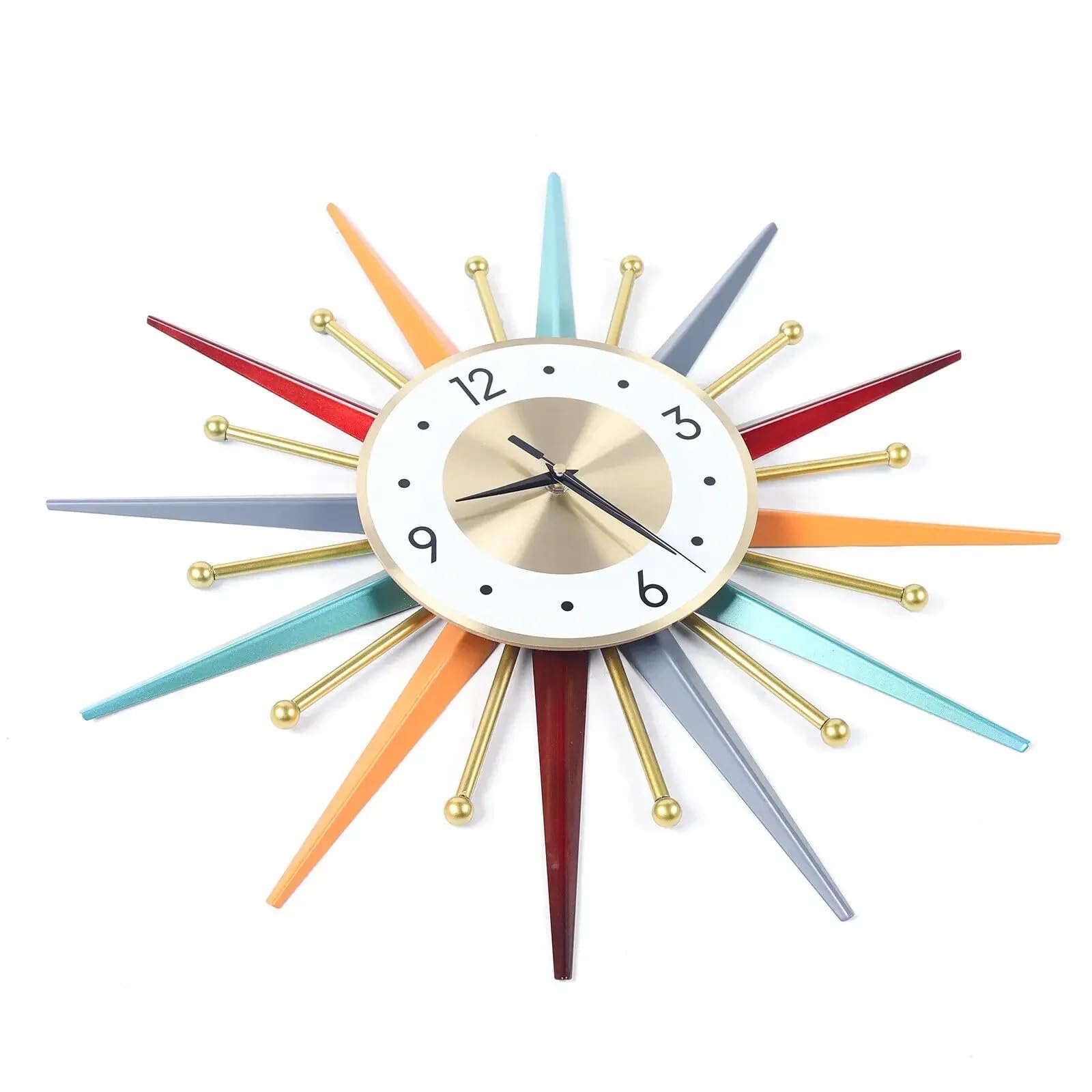 DJSKLDF Wall clock Silent Metal Large Wall Clock 22 Inch, Mid Century Modern Big Colorful Sunburst Starburst for Living Room Decor