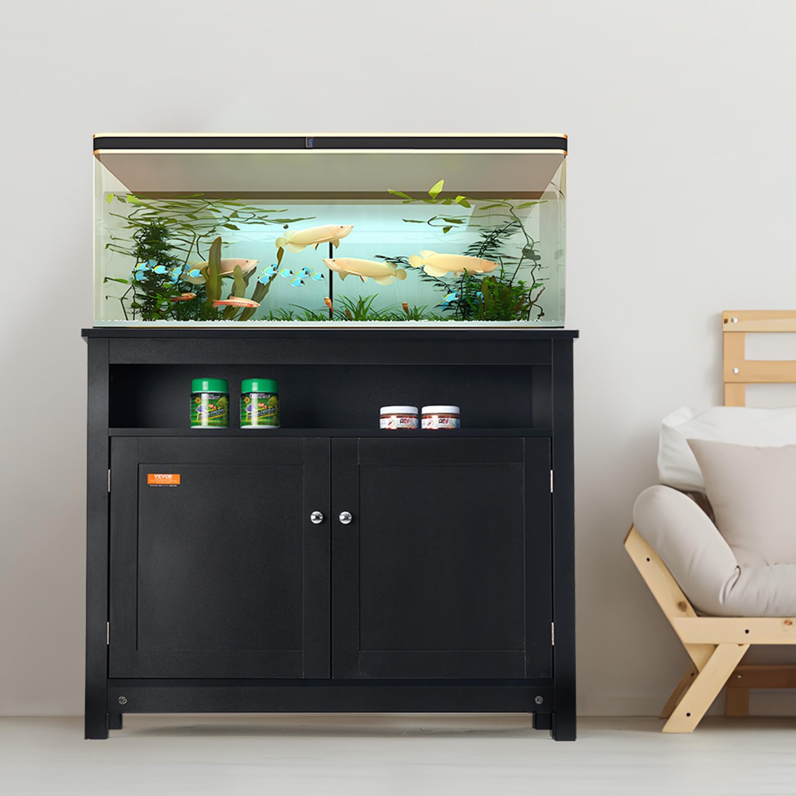 VEVOR Support pour Aquarium Charge 152 kg, Meuble pour Aquarium Aquariophilie 92,7 x 40 x 76 cm, en MDF, Support pour Réservoir de Reptiles avec Armoire de Rangement et Kit de Quincaillerie, Noir