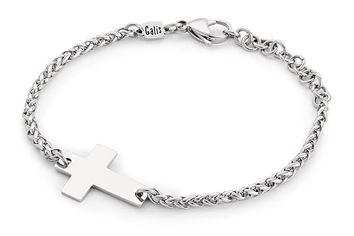 Galis Cross Bracelet For Men - Premium Stainless Steel Mens Bracelet, Silver Plated Non Tarnish Rope Chain With Cross Pendant, This Silver Chain