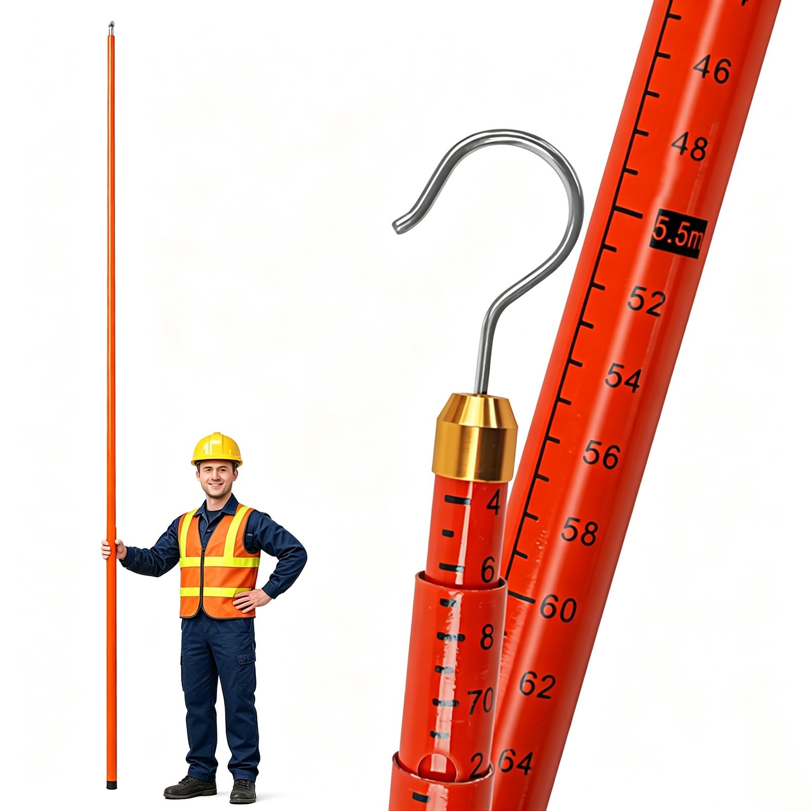 Chzffd Orange Telescoping Measuring Rod Stick, Surveying Equipment, Grade Pole