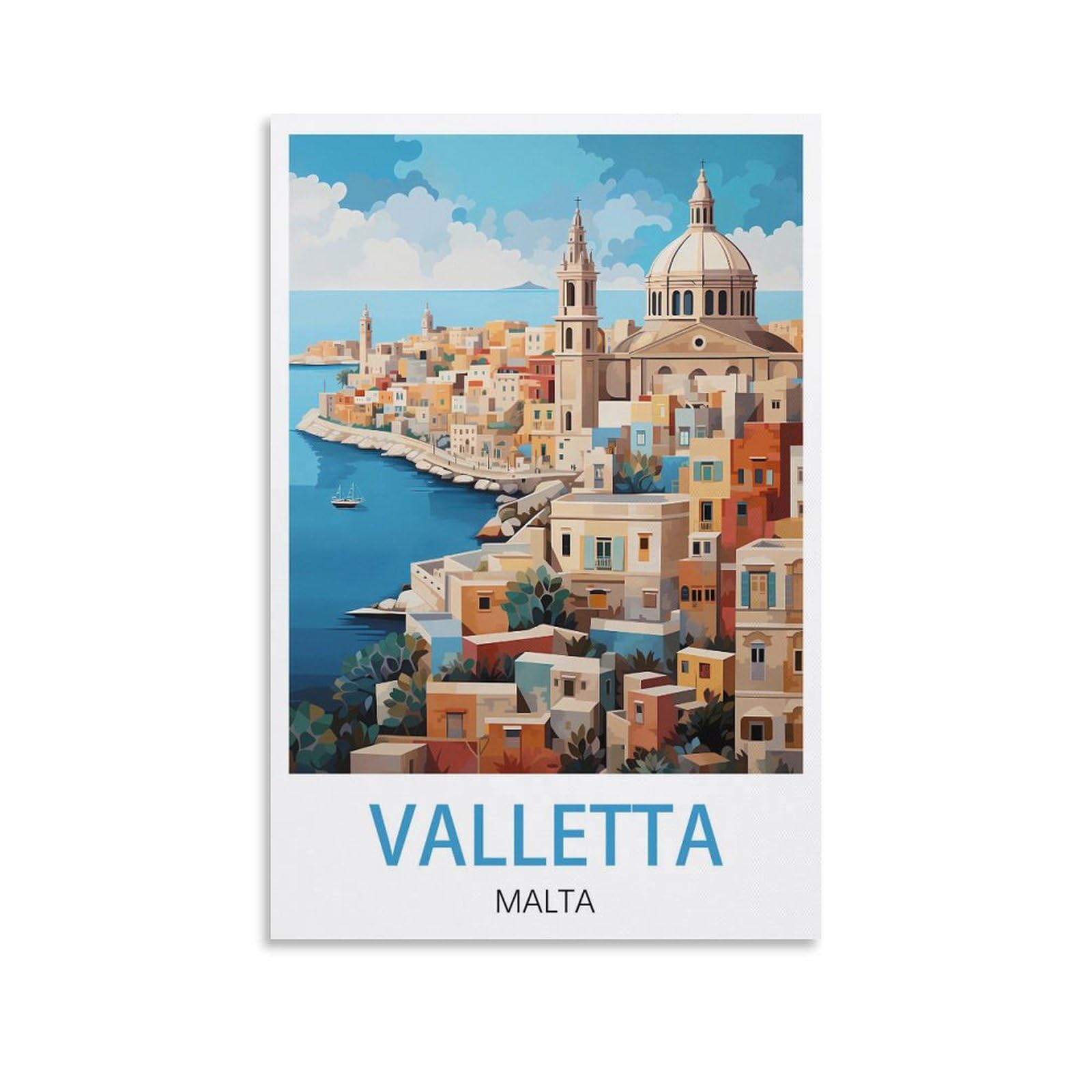 Lnmnjesg Unframe-Style Valletta Malta Vintage Travel Poster 08X12inch(20X30cm) Canvas Painting Wall Art, Wall Decor Pictures Prints For Living Room Bedroom