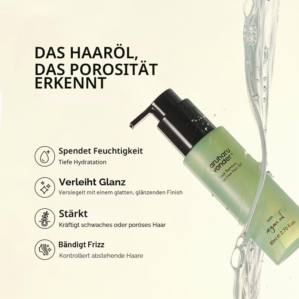 haruharu wonder Black Bamboo Frizz-free hair oil, Lightweight Texture with Argan Oil, Smooths Frizz, Adds Shine, Soft Finish, For All Hair Types, Styling & Finishing, 80ml