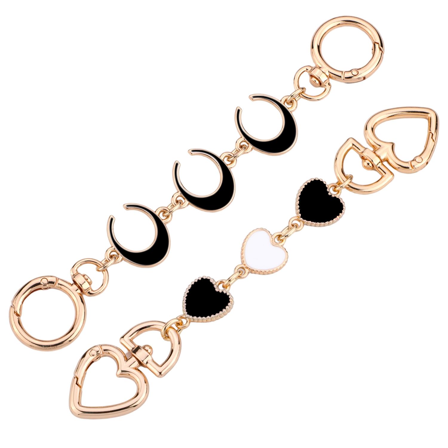 NQEUEPN2pcs Purse Extender Chain, Exquisite Heart Pattern Bag Extender Chain Metal Purse Strap Extender Purse Chain Strap Replacement Accessories for Handbags Purse Making Supplies(Black, White)