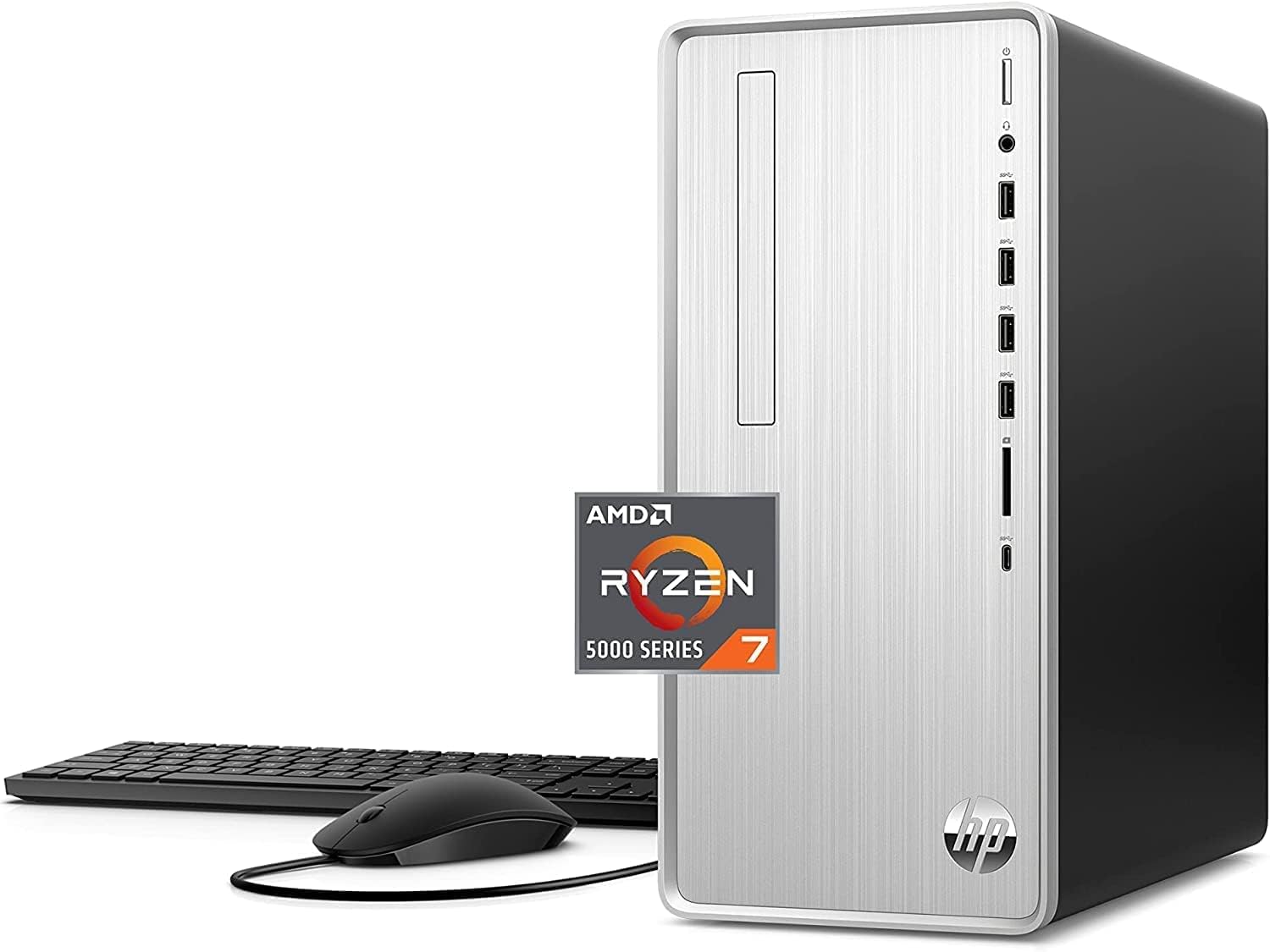 HP2023 Newest Pavilion Desktop PC, AMD Ryzen 7 5700G (8 cores), 16GB RAM, 1TB SSD, AMD Radeon Graphics, Wi-Fi, Bluetooth, Keyboard and Mouse Combo, 9 USB Ports, Windows 11, Silver