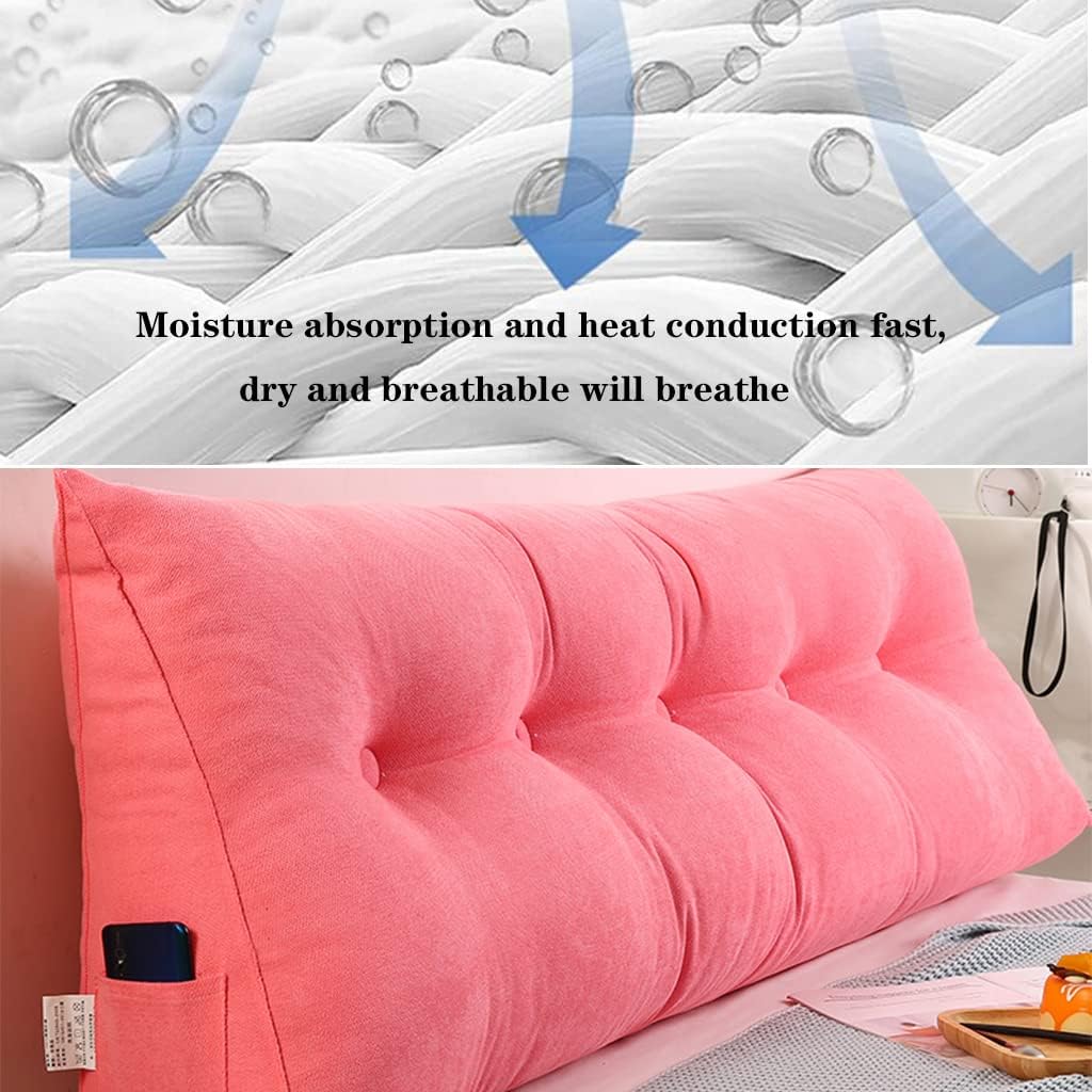 Large Triangular Headboard Long Pillow Solid Color Back Cushion Television Pillow Reading Bolster Wedge Pillow for Sofa Bed Backrest Washable Support Cushion,Pink,47inch/120cm