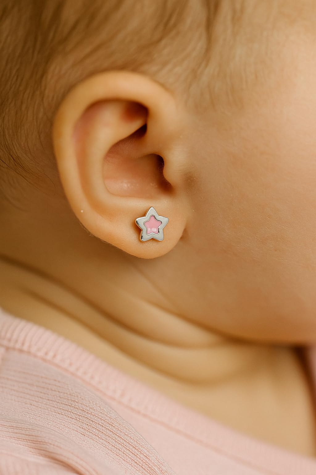 Orecchini in Argento Sterling 925 con Piccole Stelle, Rodiati per Bambine e Donne, 6 mm