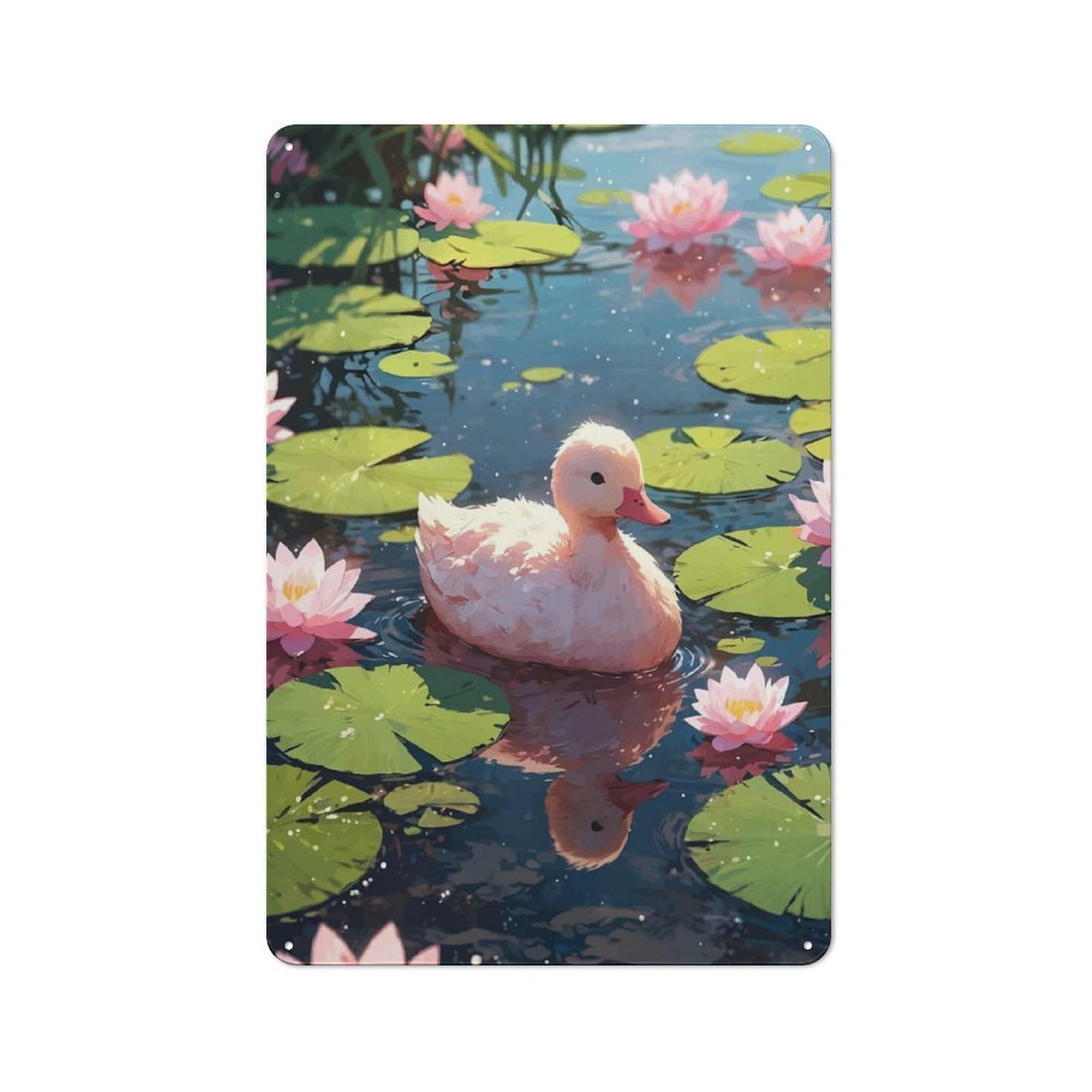 Junmoney Style-3 Vintage Tin Sign With Duckling In A Lily Pond Design 30X20cm, Vintage Cafe Wall Decor For Coffee Bar, Kitchen, Bistro Or Tea Corner
