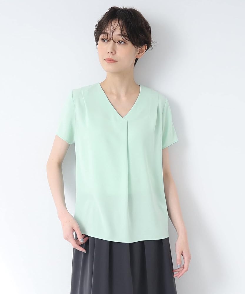 【新品タグ付】INDIVI　タックブラウス　カーキ&グリーン Amazon | [インディヴィ] シャツ・ブラウス 【洗える/通勤/UV