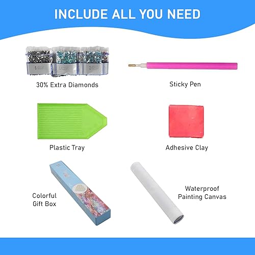 Miniatura 4 de ezzo Kit de pintura de diamante 5D para adultos y niños, juego de arte de bricolaje por números de 20 x 16 pulgadas (pavo real)