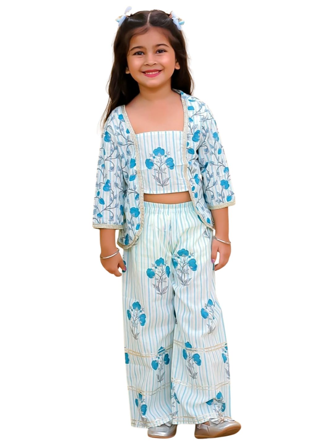 AJ DEZINES Kids Cotton 3/4TH Sleeves Cord Set for Girls - Casual Outfit | Vacation Wear |Beach Dress |Floral Printed Top and Bottom for girls - Regular Fit