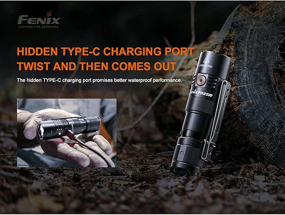 Fenix PD25R EDC Flashlight 800 Lumen USB-C Rechargeable, Dual Switch Pocket Size Lightweight with Organizer