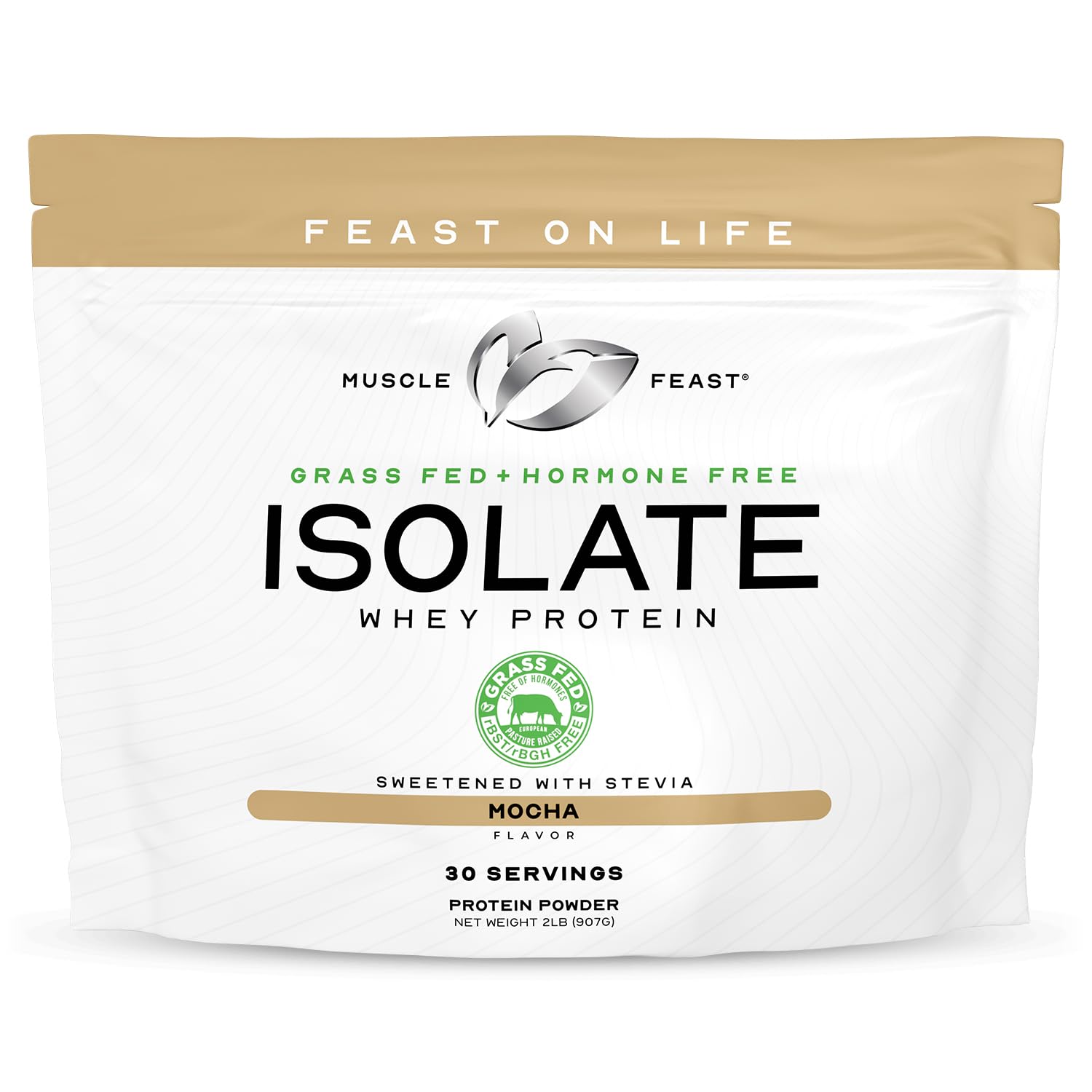 Muscle Feast Grass-Fed Whey Protein Isolate, All Natural Hormone Free Pasture Raised, Whey Isolate Protein Powder for Men and Women, Clean, Gluten-Free, Delicious Isolate Protein - Mocha, 2lb