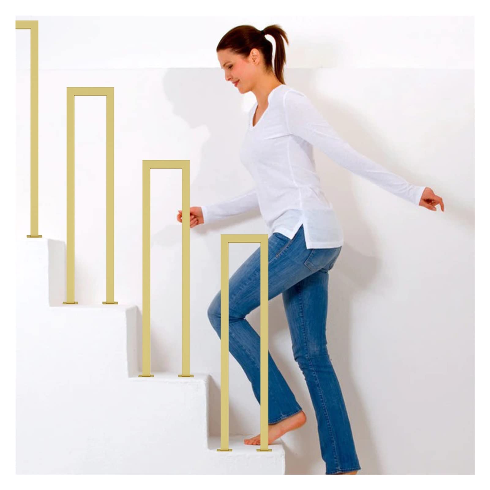 Meiiron Industrial U-Shaped Staircase Handrails, 1-Step Indoor Outdoor Stair Railing Elderly Children's Loft Corridor Safety Non-Slip Support Rod Sturdy Metal Barckets- Gold/1 Pc (Size : 70cm(27.5"))