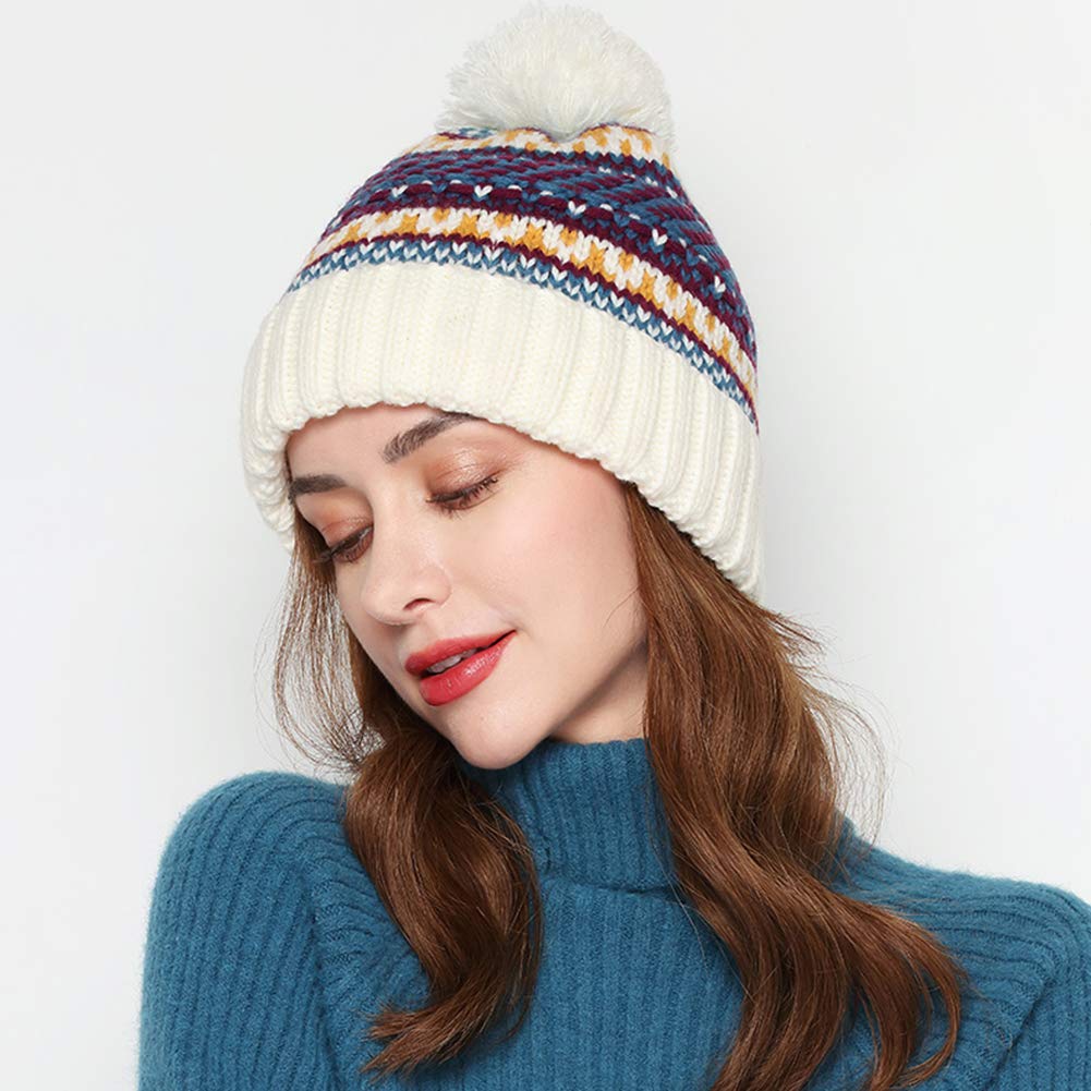 Gorro de Invierno para Mujer y niña, Gorro de Punto con pompón, Gorro de esquí y Snowboard, Gorro Liso con puños Household faucets