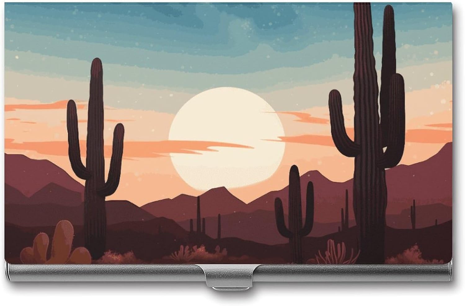 Desert With Cactus Business Card Case for Women Or Men Snaps Closed Portable Name Holder Credit Card Holder for Business Meeting Use