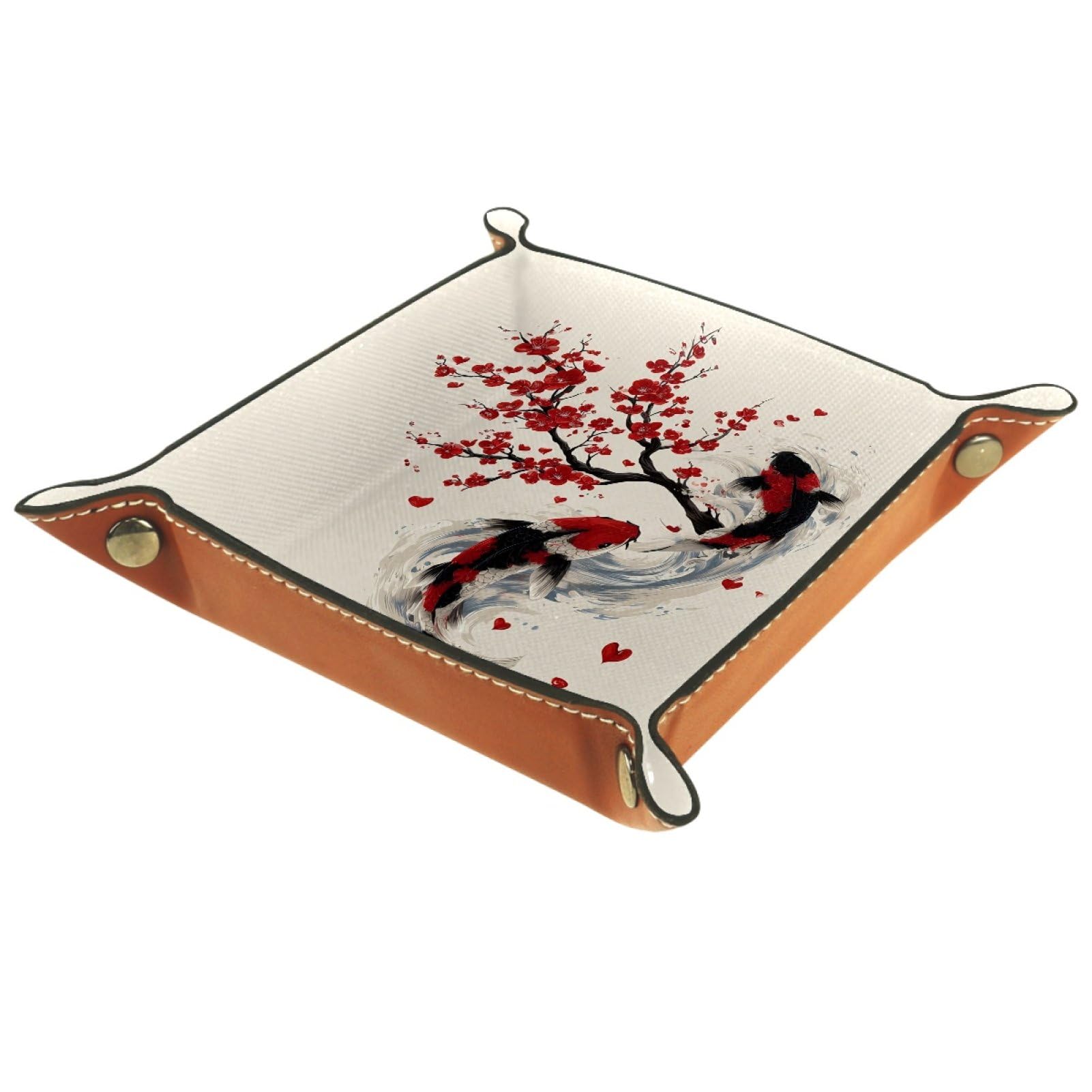 VAPOKF Fish Cherry Blossom Dice Tray, Folding Microfiber Leather Dice Holder for Dungeons and Dragons RPG Dice Gaming D&D and Other Table Games