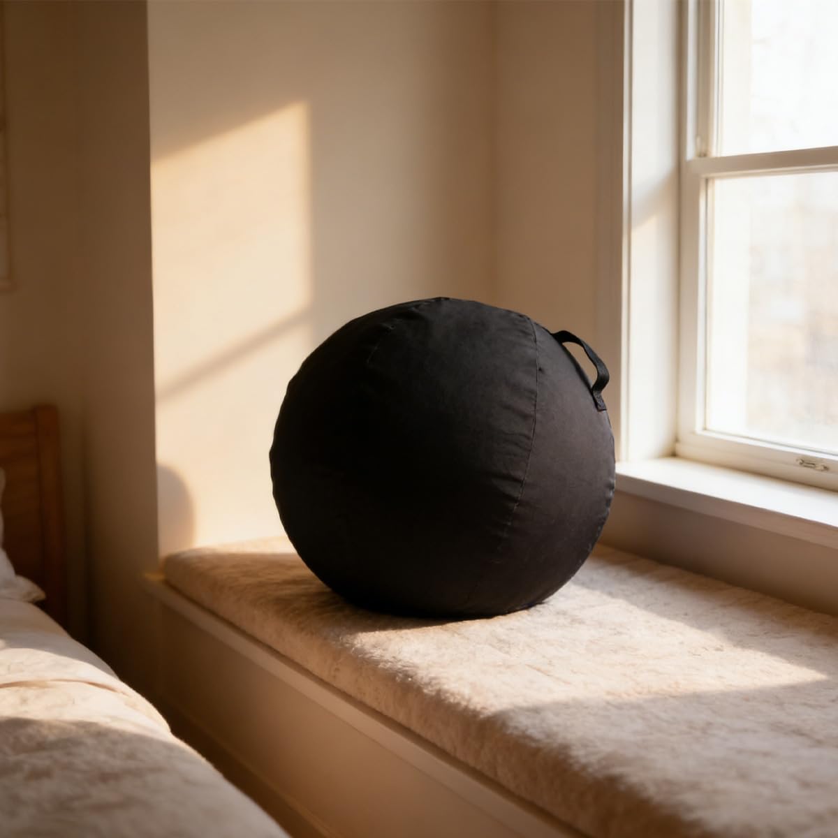 Housse de protection pour ballon de yoga de 65 cm, en tissu de coton respirant avec poignée de transport pour vos séances de fitness (gris foncé)