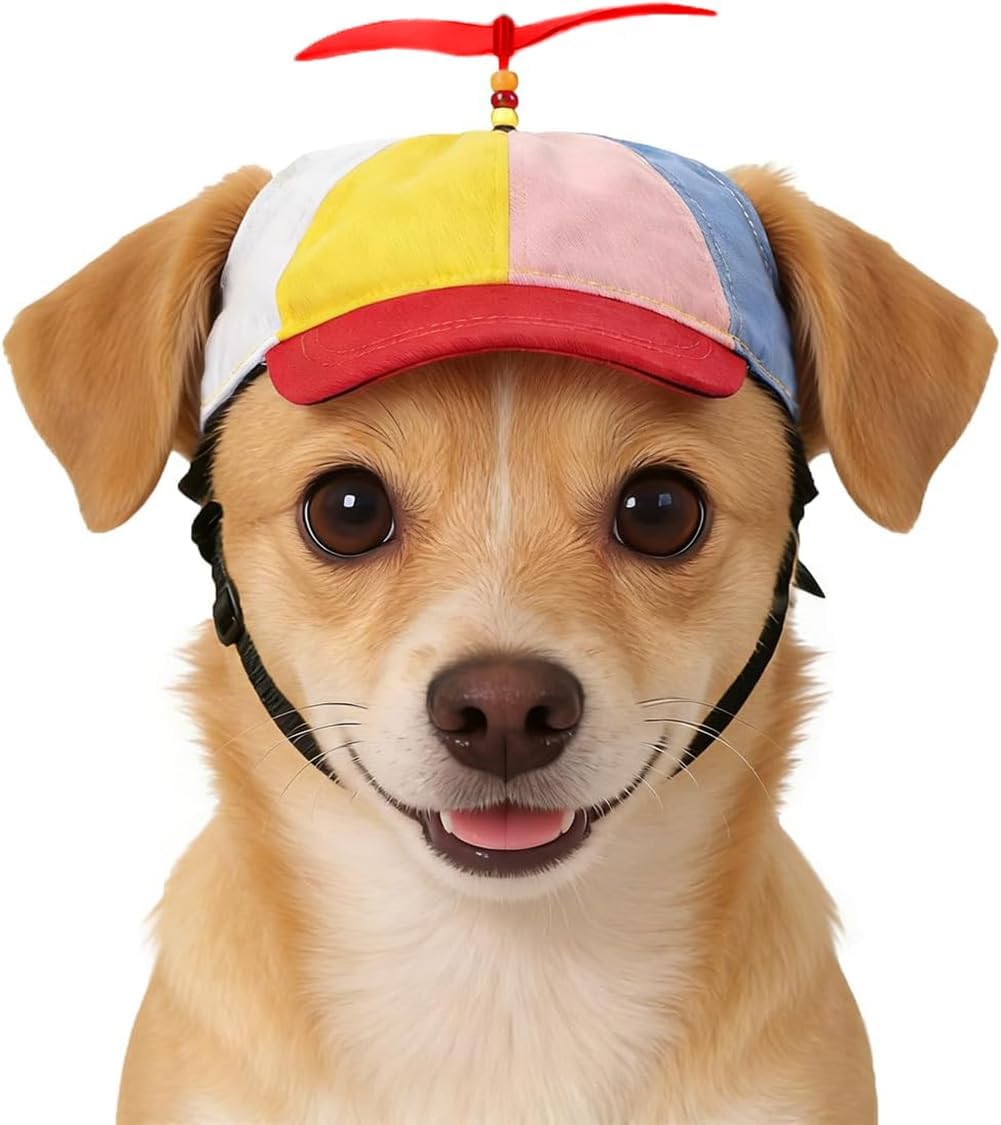Pet Propeller Hat Cat Dog Rainbow Adjustable Baseball Cap Pet Spinner Sun Protection Hat Funny Rainbow Puppy Kitty Cap