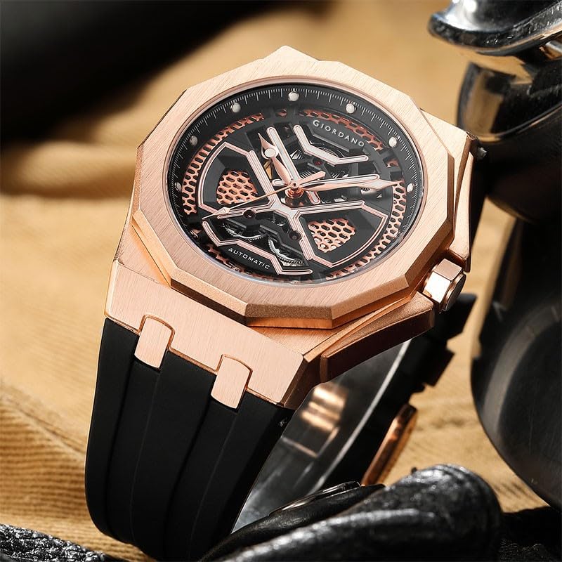 Image of Giordano Automatic Unique Watch for Men with Stainless Steel Case, Silicone Strap, Luxury Design & Water Resistant
