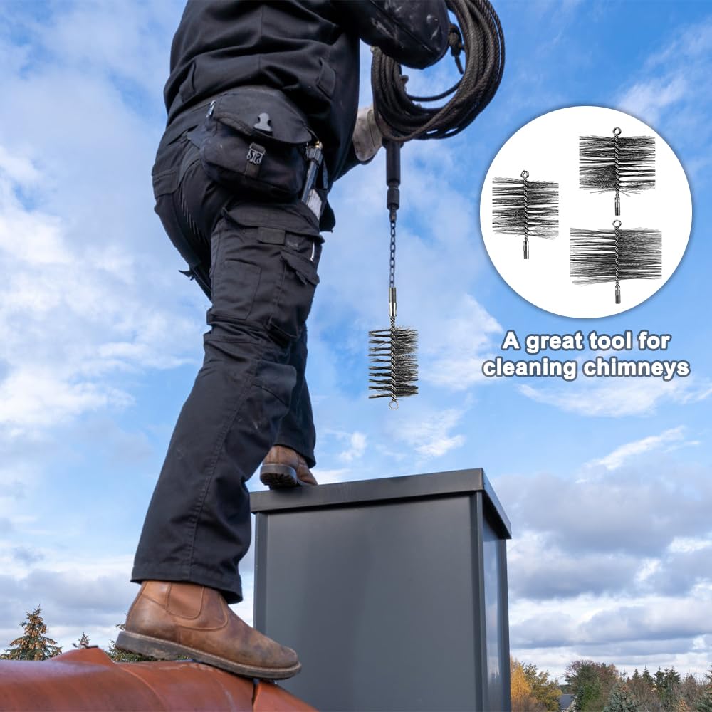 Cepillos de reamontonado para chimenea, 3 unidades, kit de reamontonado Poele Pellet, erizo de acero inoxidable, metálico, cepillo para limpieza de chimenea (150 mm, 170 mm, 200 mm)
