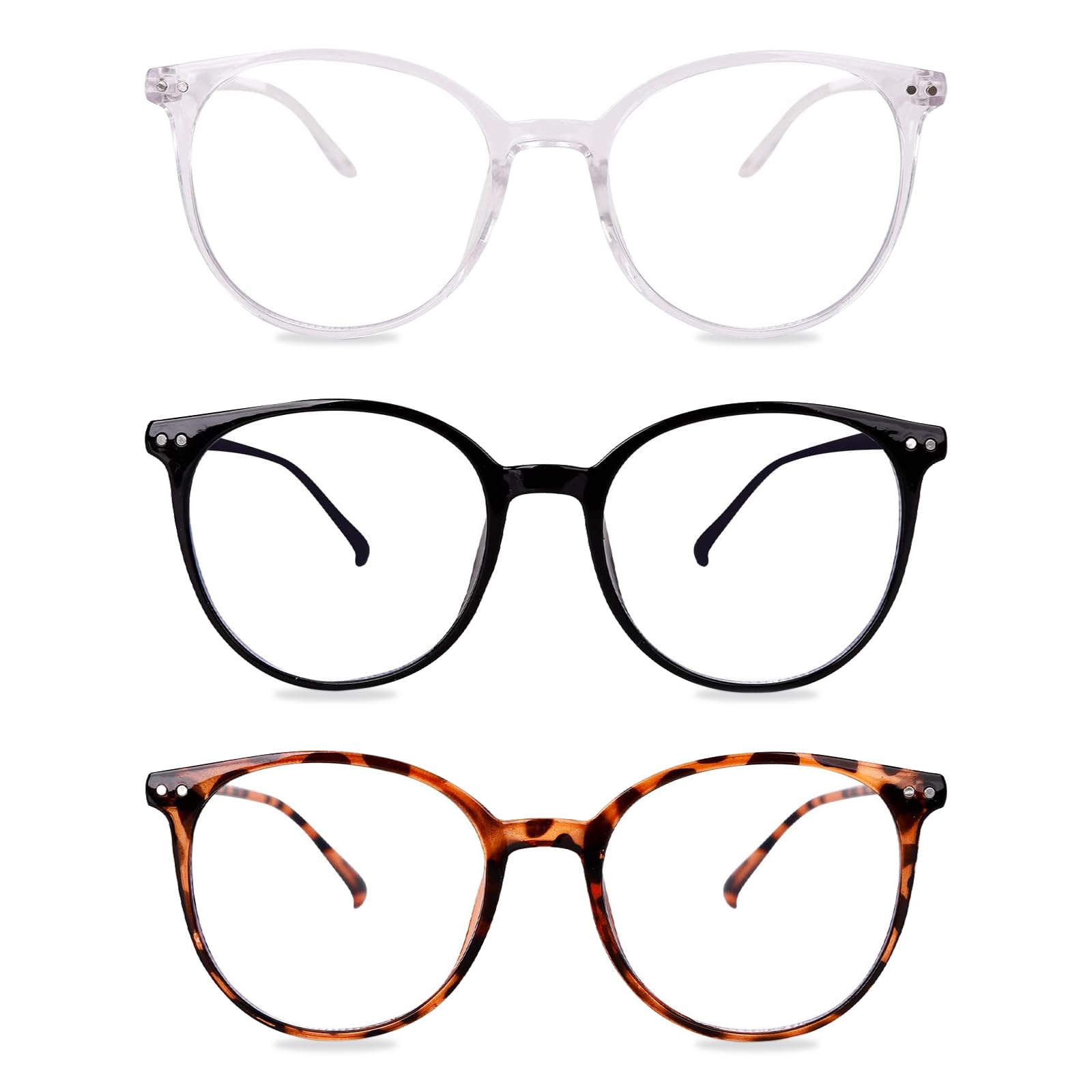 GROVL3 Pack Blue Light Blocking,Glasses Round Frame Design Anti Blue Light,Light Weight Clear Lenses Fashion Reading Glasses for Men and Women Computer Glasses, Anti Glare Glasses