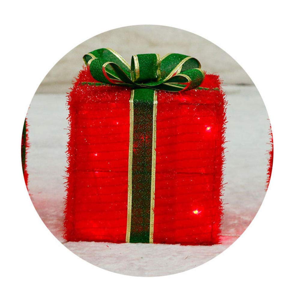 Cajas de regalo para Navidad, Cajas de regalo LED de tela de hierro con iluminación navideña, juego de 3 paquetes decorativos de Navidad, luces blancas cálidas, decoración interior y exterior(Rosso)