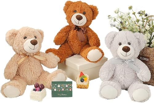 Miniatura 2 de MaoGoLan Juego de 3 osos de peluche de 13.5 pulgadas, osos de peluche suaves en marrón, gris y bronceado para niños y niñas