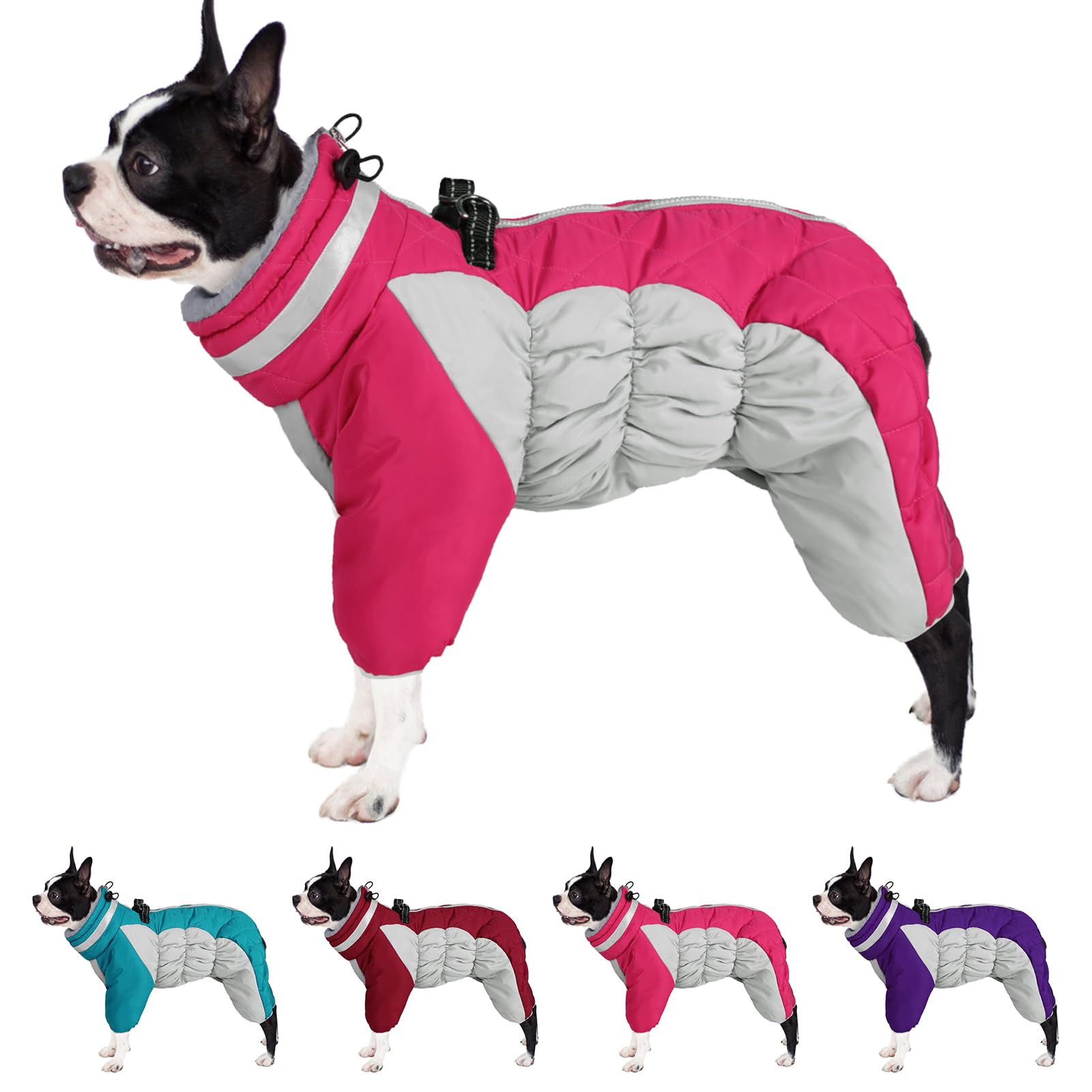 AOFITEE Fullbody Dog Coat Warm Fleece Dog Jacket, Windproof Dog Winter Coat with Harness Built in, Reflective Turtleneck Dog Snow Jacket Snowsuit, Four-Legged Puffer Coat for Small Medium Large Dogs