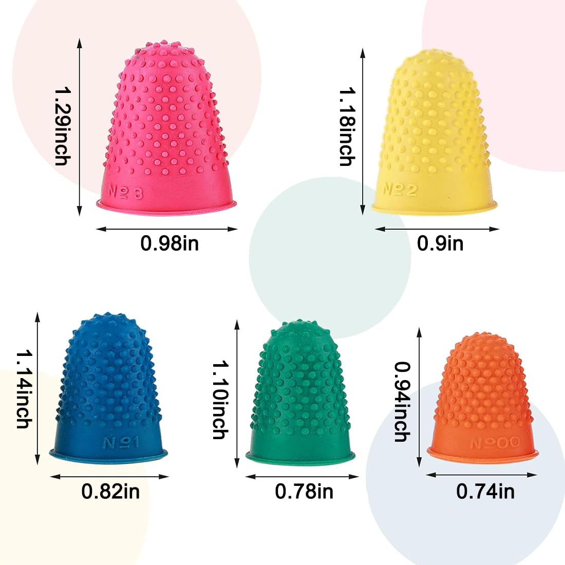 Doigtiers en Caoutchouc, Bout de Doigt Silicone, Protège-Doigts en Caoutchouc, Coussins de Doigts en Silicone, 10 Pièces, 5 Couleurs, 5 Tailles
