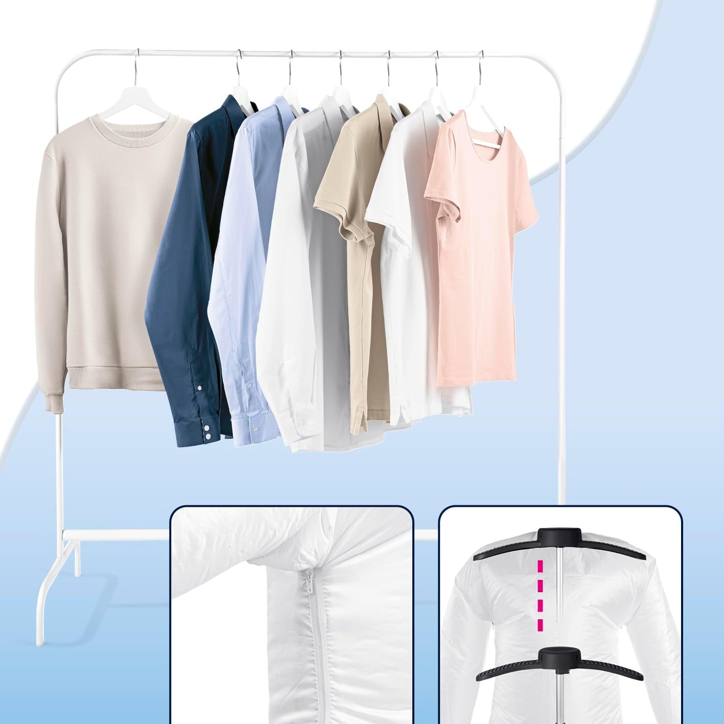 Zip extension and telescopic rod for size adjustment