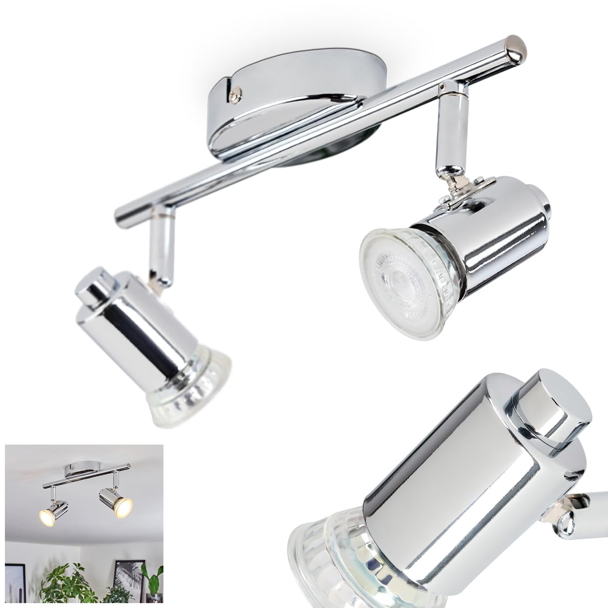 Hofstein Light Grafberg Ceiling Ceiling Made Of Metal/Glass In Chrome Colours, Modern Design With Adjustable Shade, 2 X Gu10 Incl., 5 Watts Each, 3000 Kelvin, 240 Lumen