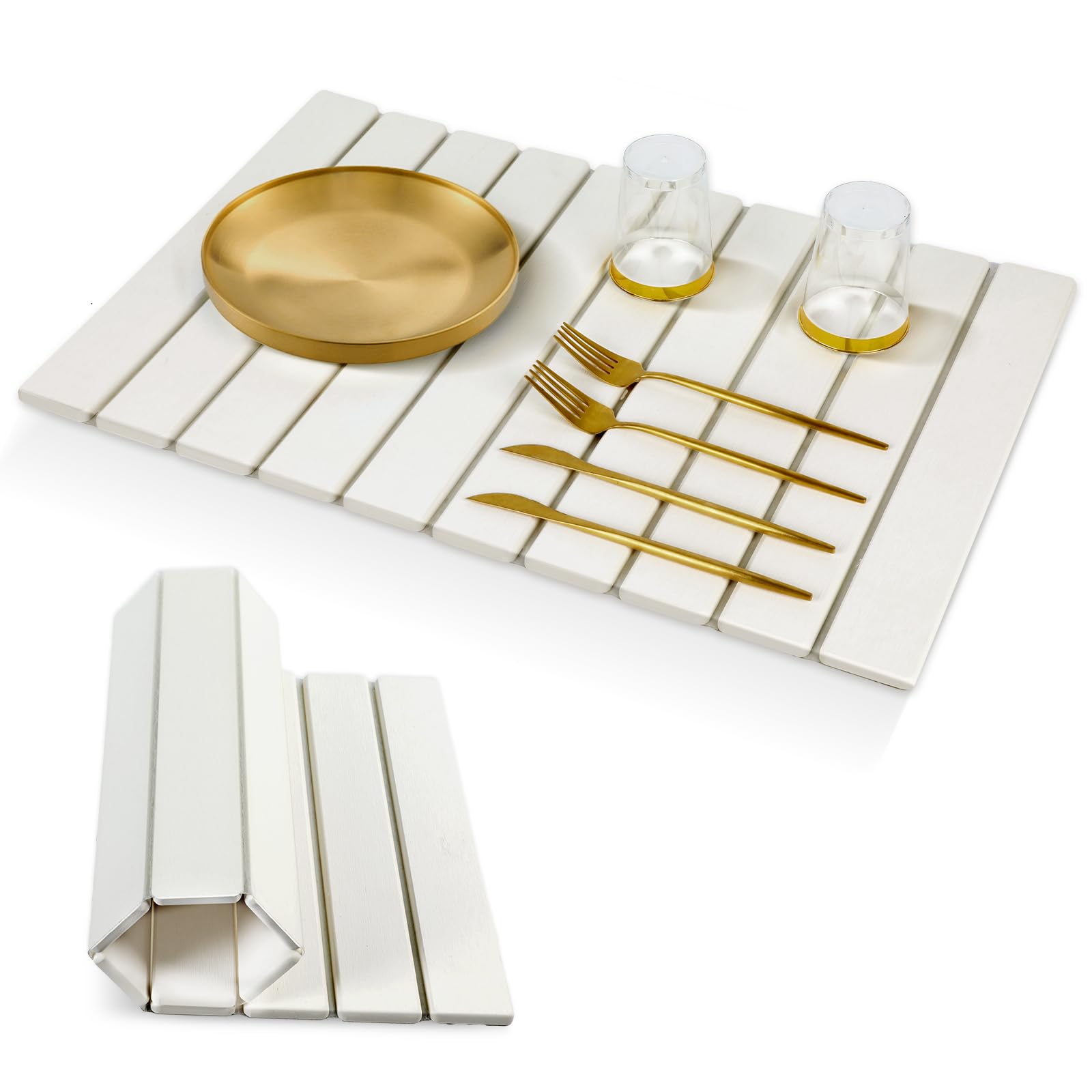 24”×16” Large Stone Drying Mat Collapsible Diatomaceous Earth Fast Drying Mat for Kitchen Counter Super Absorbent Kitchen Counter Pad for Dishes Cups Bottles Pots, Suitable for Any Countertop, White