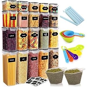 JOTOL Voorraaddozen,Voorraadpotten Set 20 Stuks,voor Het Bewaren van Pasta,Muesli,Rijst,Meel,en Voor Het Voeden van Huisdieren,Set Etiketten,Stift & Lepel,BPA-Vrij