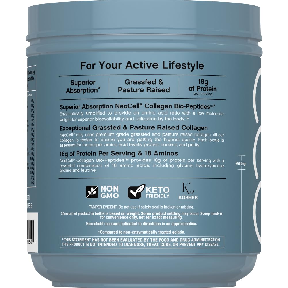 NeoCell Collagen Bio-Peptides Powder | 22oz | Super Hair, Skin, and Nails | Superior Absorption | Grassfed Protein Supplement | Advanced with 18 Essential Amino Acids