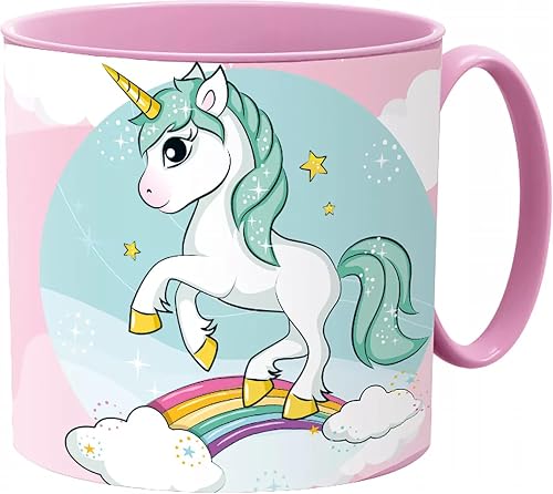 Cartoon Kids Character Cute Mini Tiny Mug 265ML Drinking Re-Usable Plastic Cup Microwave Safe 7.5cm x 7.5cm (White Unicorn)