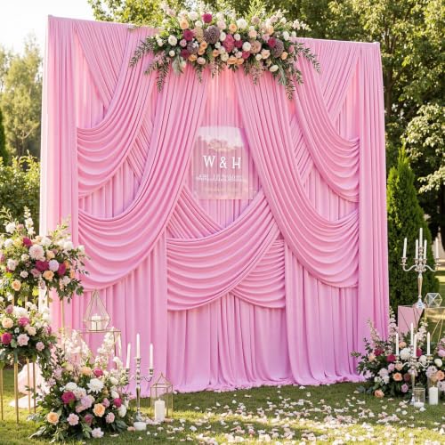 Image of 30ftx12ft Pink Backdrop Curtains for Parties, Wrinkle Free Polyester Pink Photo Backdrop Drapes 6 Panels 12 ft Long Back Drop Cloth for Wedding Birthday Photography Background Party