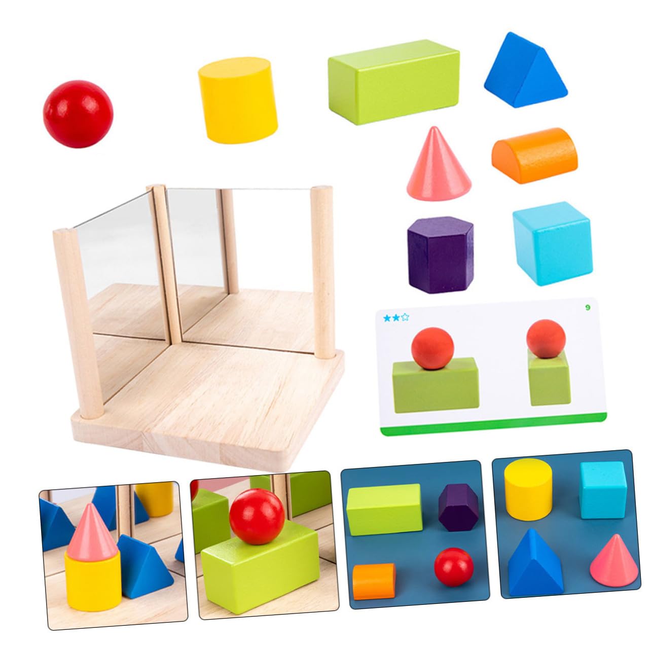 Giocattolo Educativo Blocchi Specchio in Legno e Vetro per Ragazzo Ragazza, Stimola Pensiero Spaziale Geometrico e Creatività, Regalo per Compleanno o Festa
